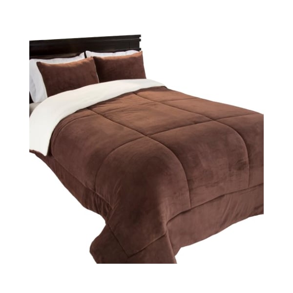 Hastings Home 3 Piece Sherpa/Fleece Comforter Set - King - Chocolate